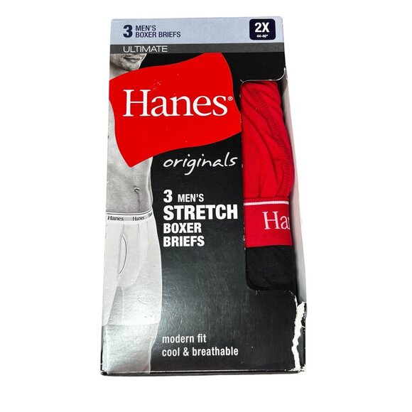 Hanes Mens 3-Pack Stretch Boxer Briefs 2X Ultimate Fit Cool & Breathable 44-46" - Picture 1 of 4